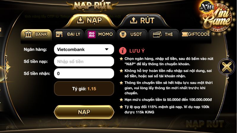 Nạp tiền để chơi nổ hũ tại Kingfun